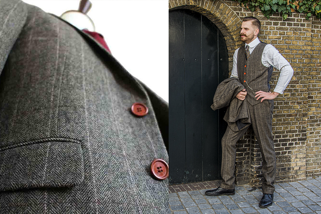 Shelby Brothers collection by Orange Fire 3-delig tweed pak Country Estate Herringbone Green Tweed