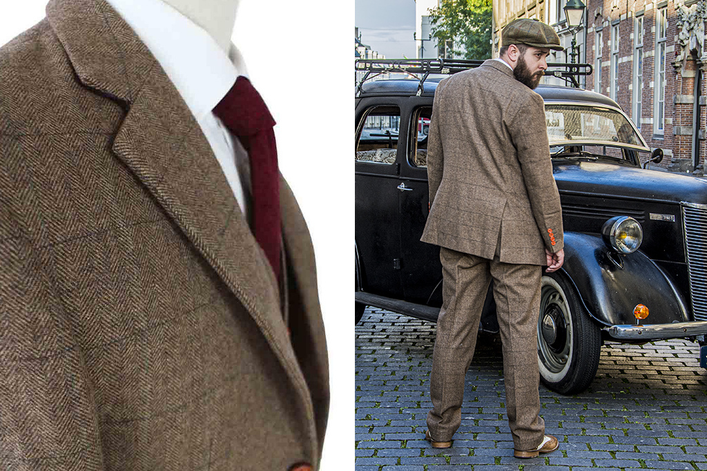 Shelby Brothers collection by Orange Fire 3-delig tweed pak Brown Herringbone tweed