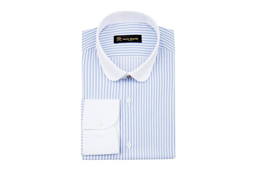Jack Martin Bengal White Blue  Penny Collar overhemd met stud -knoop