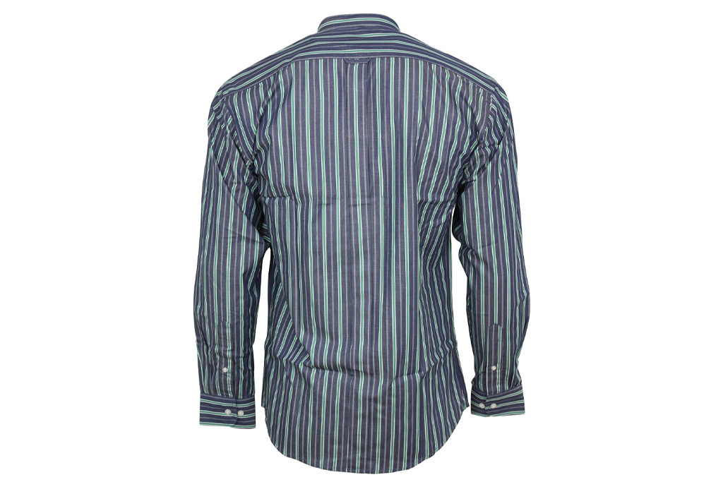 Relco London Blue Green Stripe Grandad Collar shirt