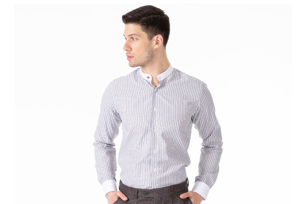 Jack Martin Grey Two Tone Grandad Collar shirt