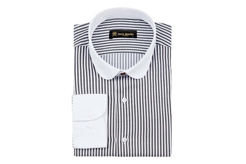 Jack Martin Zebra  White  Black Penny Collar overhemd met stud -knoop