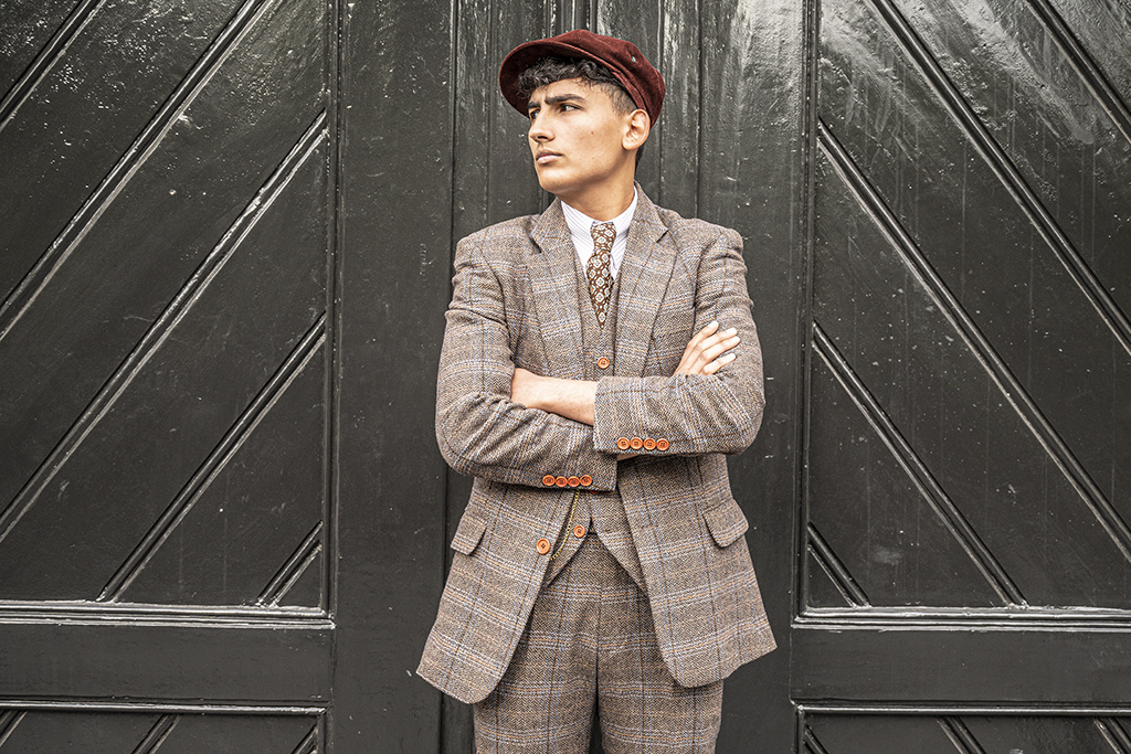 Shelby Brothers collection by Orange Fire 3-delig tweed pak Brown Beige Windowpane Tweed