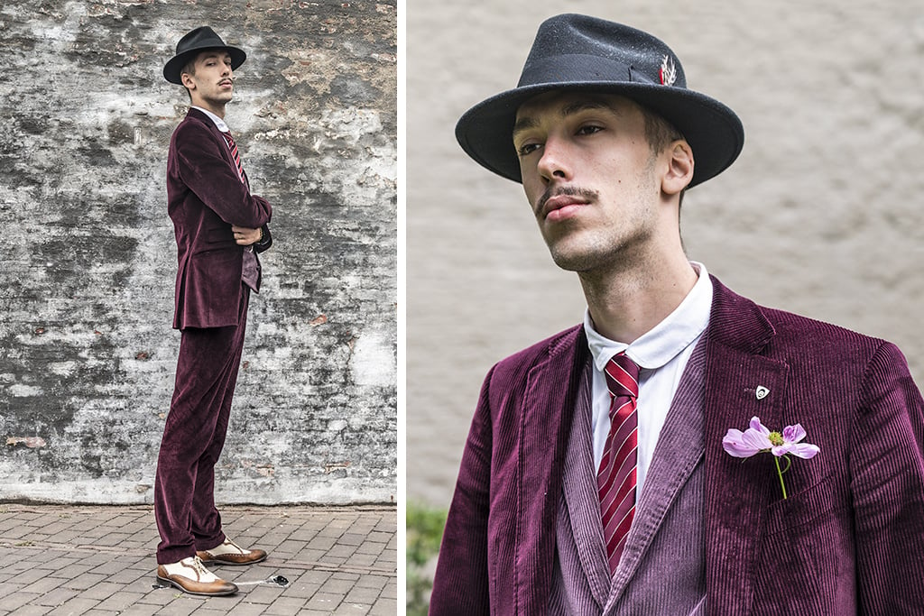 Urban Bozz 3-delig Corduroy suit in Purple Rain