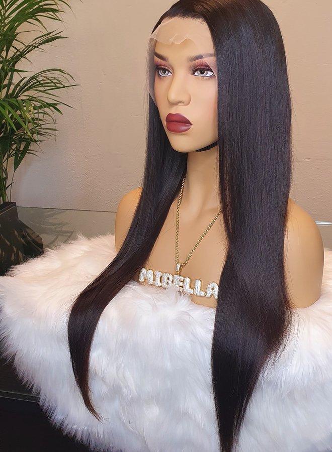 Transparante Frontal Wig Straight 24" Raw Indian Hair