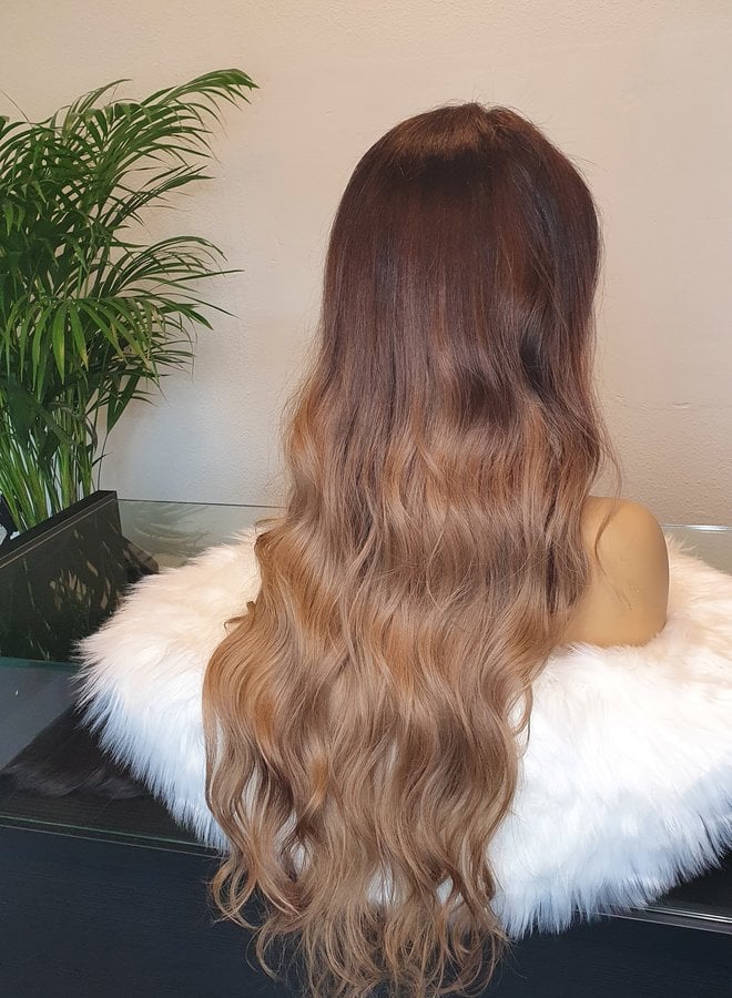 Frontal Wig 26" Raw* Indian Body Wave Ombre Brown Blonde