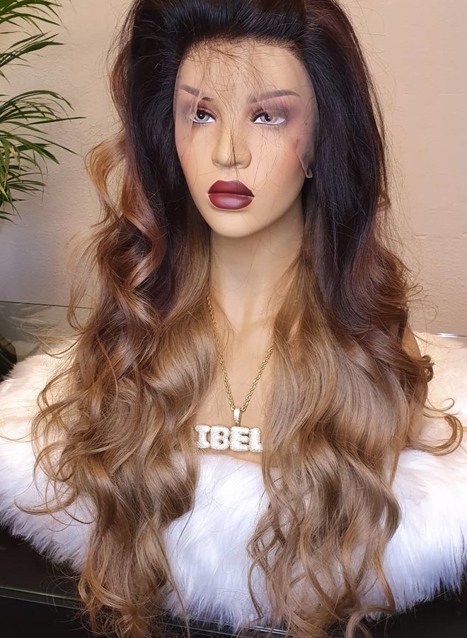Frontal Wig 26" Raw* Indian Body Wave Ombre Brown Blonde