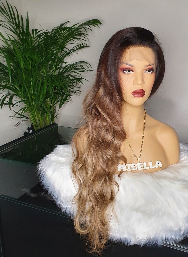 Frontal Wig 26" Raw* Indian Body Wave Ombre Brown Blonde