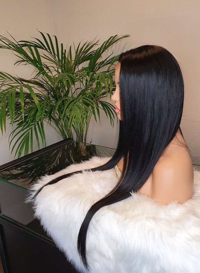 Noir Glamour - Closure Wig Natural Straight 24" - Colored Raw Indian Hair - Jet Black