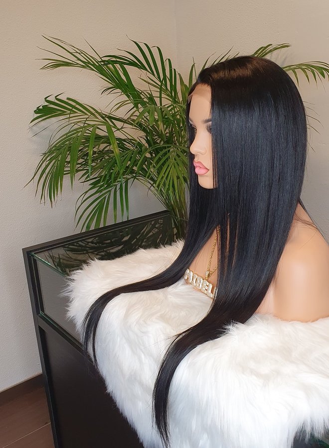 Noir Glamour - Closure Wig Natural Straight 24" - Colored Raw Indian Hair - Jet Black