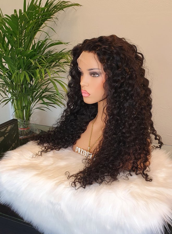 Frontal Wig Curly Remy Hair 24" Transparent lace
