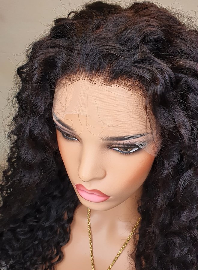 Frontal Wig Curly Remy Hair 24" Transparent lace