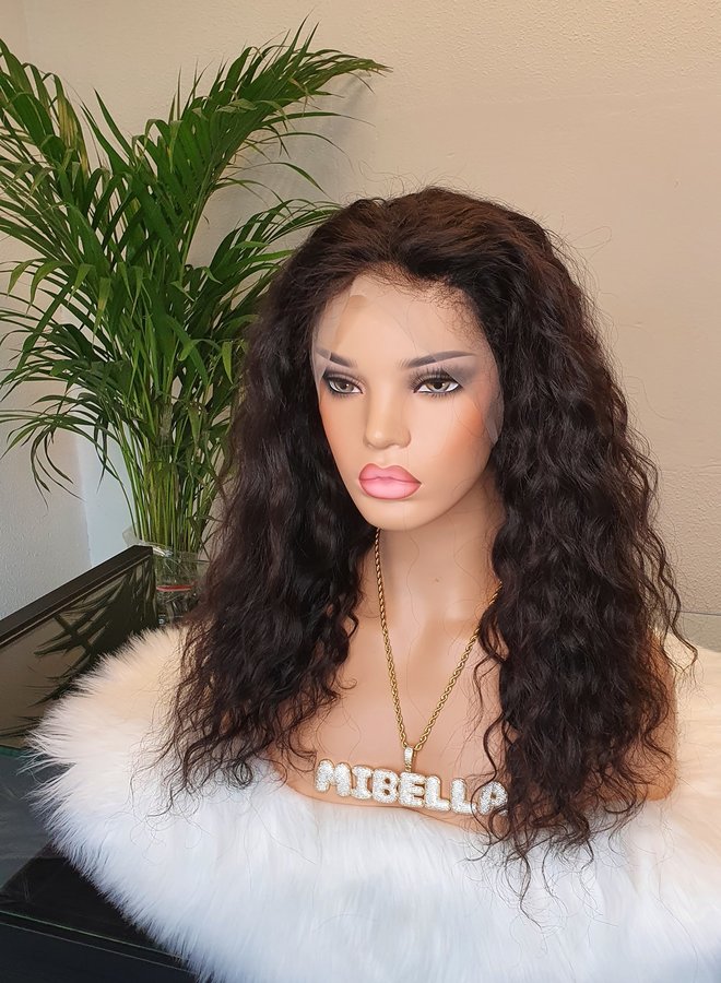 Dark Berry - Frontal Wig Loose Curly 16" - Steamed Raw Indian Hair