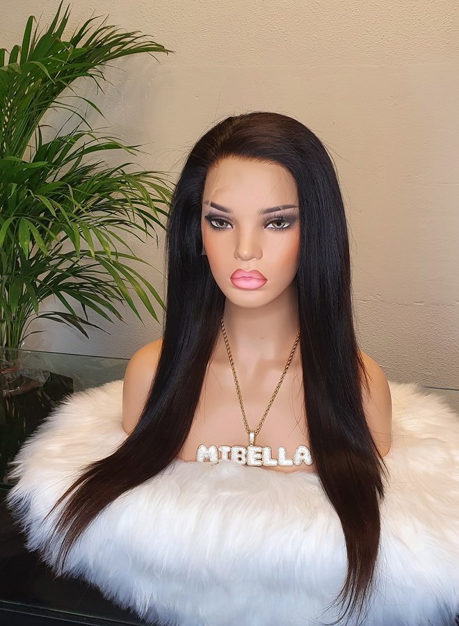 HD Frontal Wig Raw Indian Straight 22" Bleached Knots