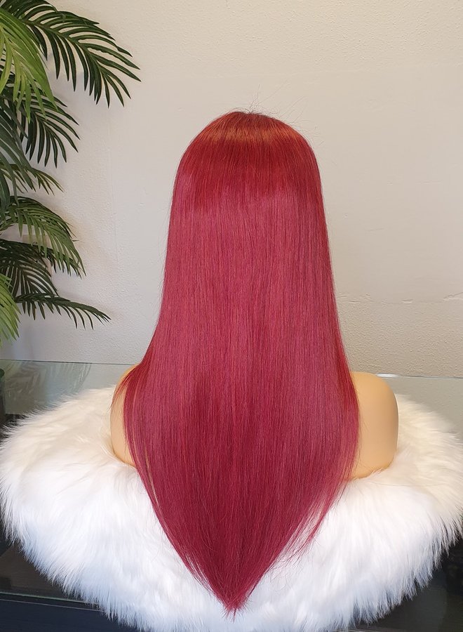 Frontal Wig Straight Remy Hair Red 18" Transparent Lace