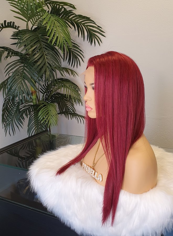 Frontal Wig Straight Remy Hair Red 18" Transparent Lace