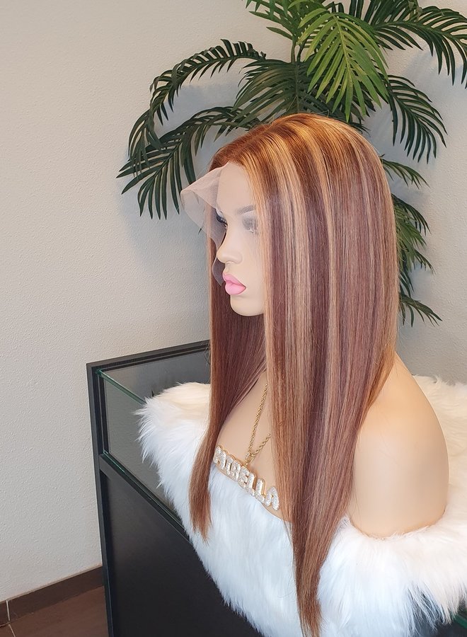 Golden Sunset - Frontal Wig Natural Straight 18" - Remy Hair - Highlighted Blonde