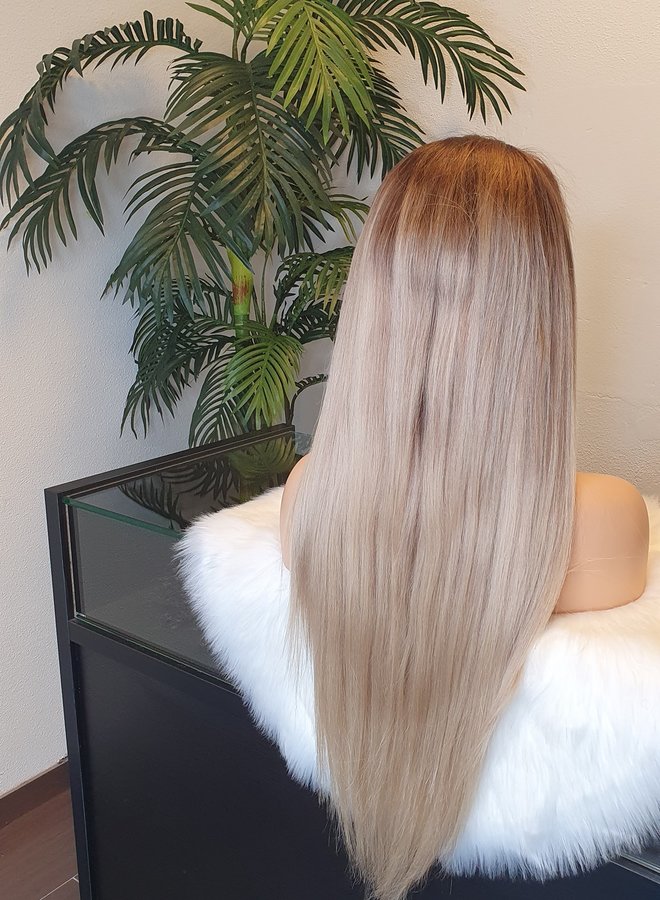 Frontal Wig 24 inch Ombre Ashy Blonde Raw Indian Hair