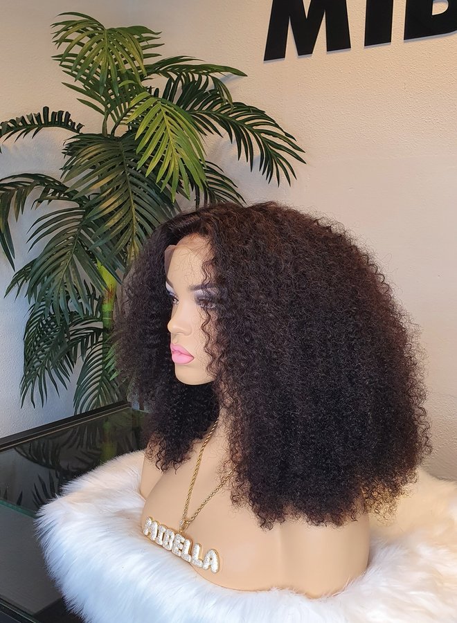 Frontal Wig Afro Kinky Curly Remy Hair 18"