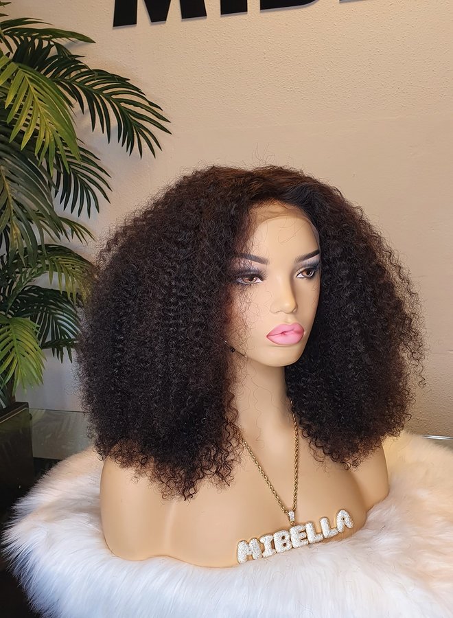 Frontal Wig Afro Kinky Curly Remy Hair 18"