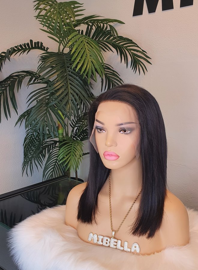 Raw Indian Straight Frontal Wig 14"|  Transparent Lace | Capsize Small