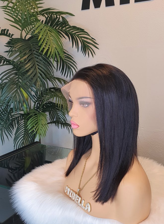 Raw Indian Straight Frontal Wig 14"|  Transparent Lace | Capsize Small