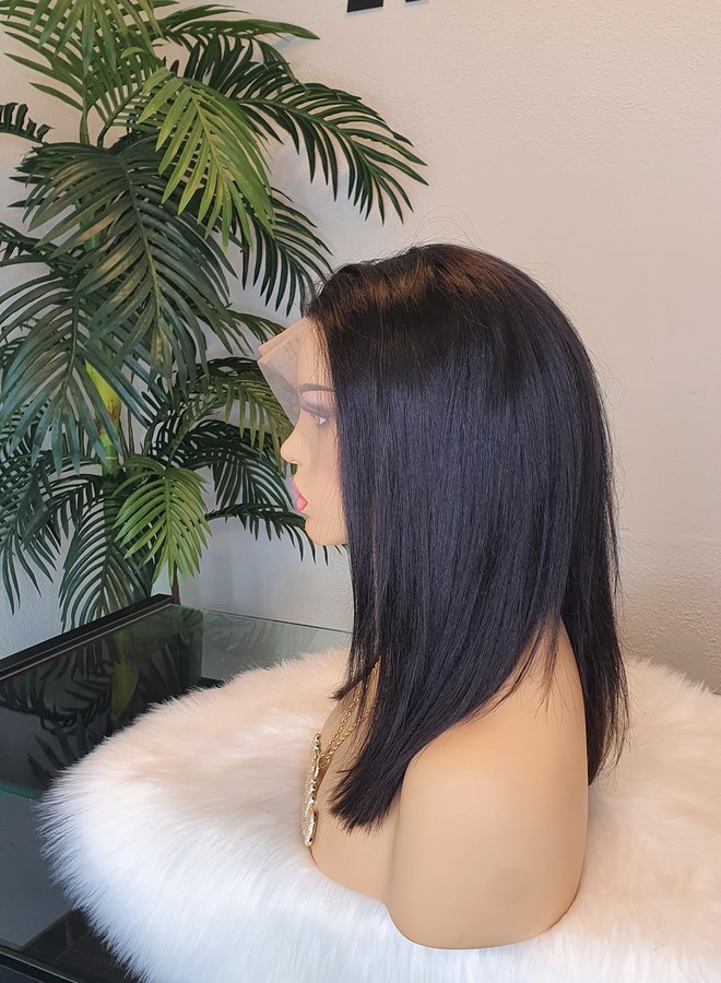 Raw Indian Straight Frontal Wig 14"|  Transparent Lace | Capsize Small