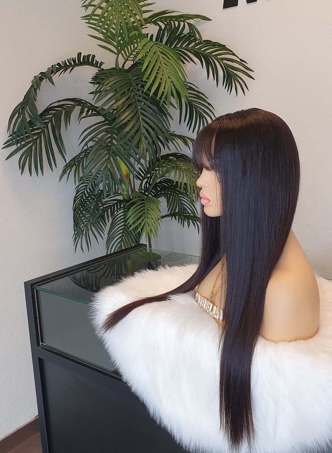 Closure Wig Natural Straight 22" Pony Bangs - Raw Indian Hair