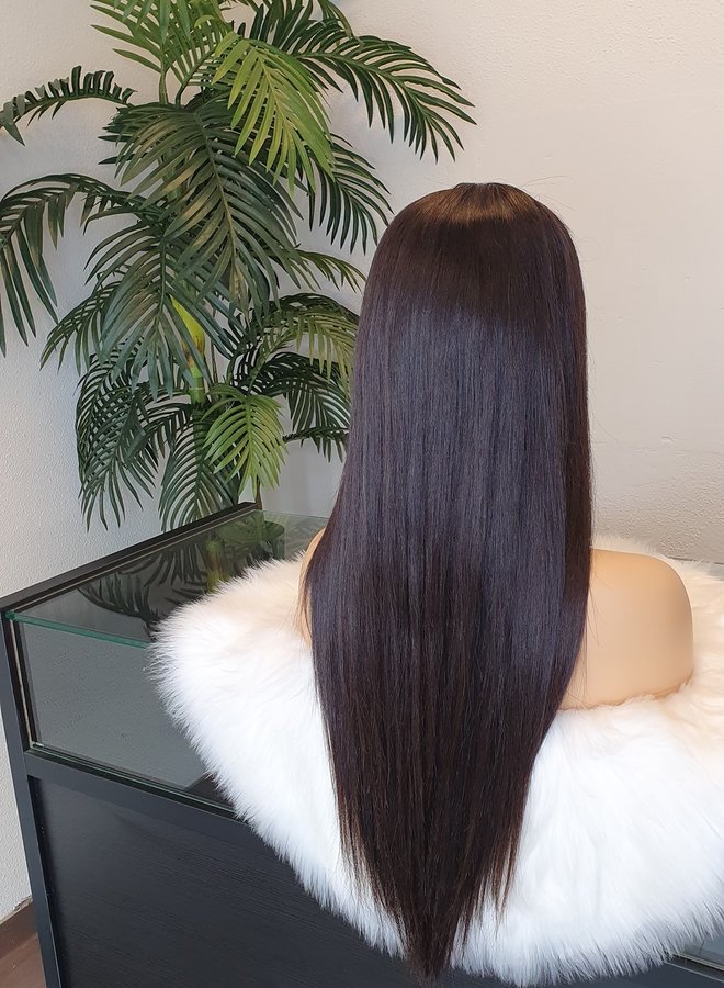 Closure Wig Natural Straight 22" Pony Bangs - Raw Indian Hair