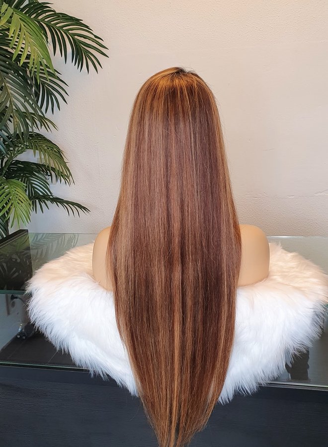 Frontal Wig Straight Remy Hair Ombre Highlights 26"