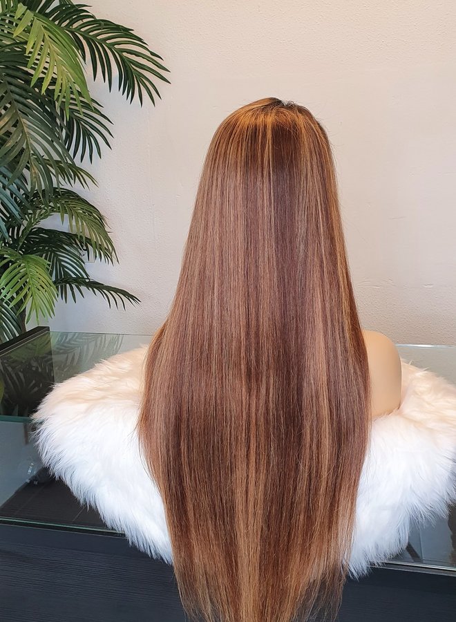 Frontal Wig Straight Remy Hair Ombre Highlights 26"