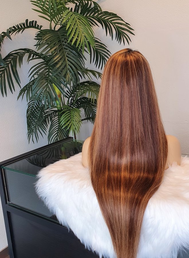 Frontal Wig Straight Remy Hair Ombre Highlights 26"