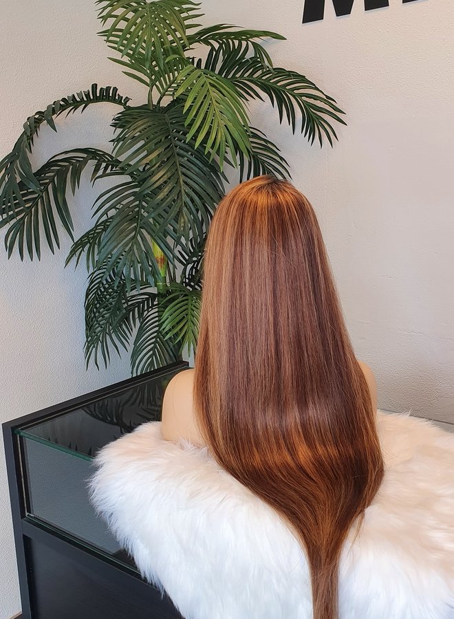 Frontal Wig Straight Remy Hair Ombre Highlights 26"