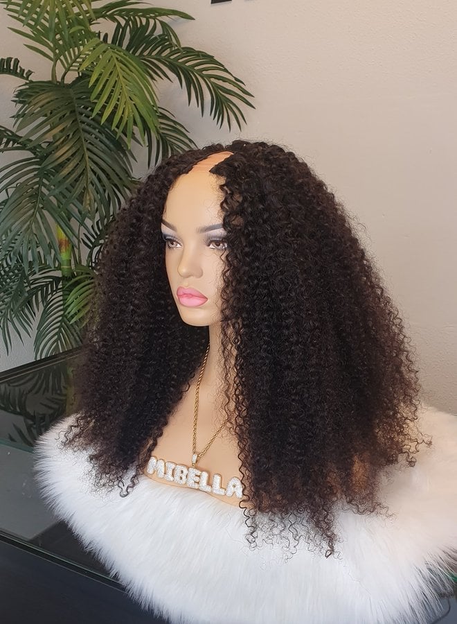 U Part Wig Kinky Curly 20" - Steamed Raw Indian Hair