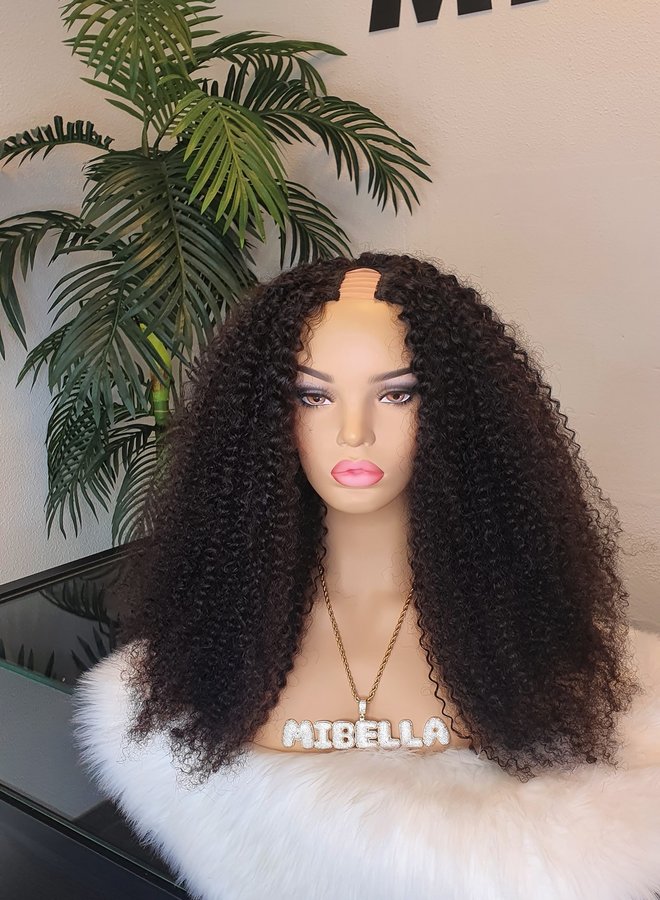 U Part Wig Kinky Curly 20" - Steamed Raw Indian Hair