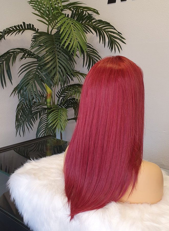 Frontal Wig Straight Remy Hair Red 16" Transparent Lace