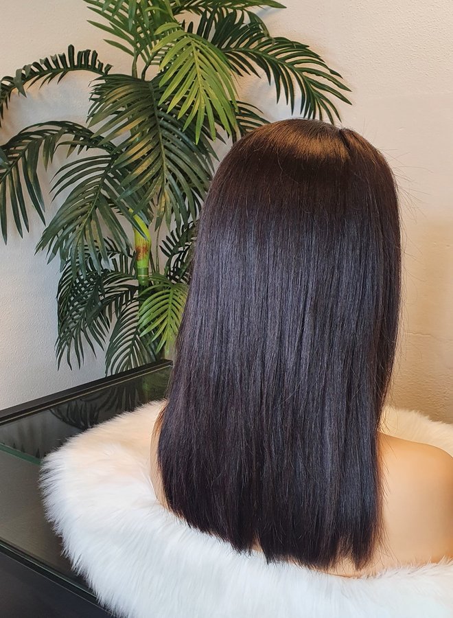 Raw Indian Straight Frontal Wig 14"|  Transparent Lace | Capsize Medium