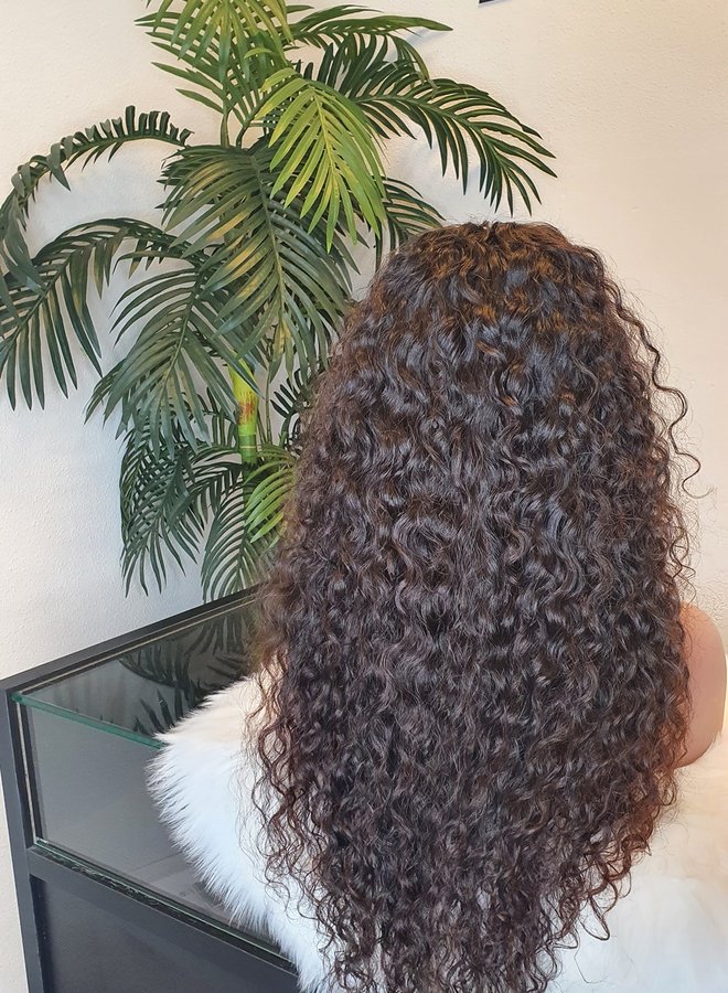 Espresso Bliss - HD Closure Wig Moroccan Curly 24" - Steamed Raw Indian Hair