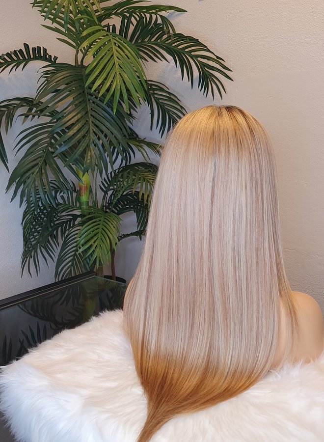 Dawn Charm - 13x4 Frontal Wig Natural Straight 18" - Raw Indian Hair Colored Honey Blonde
