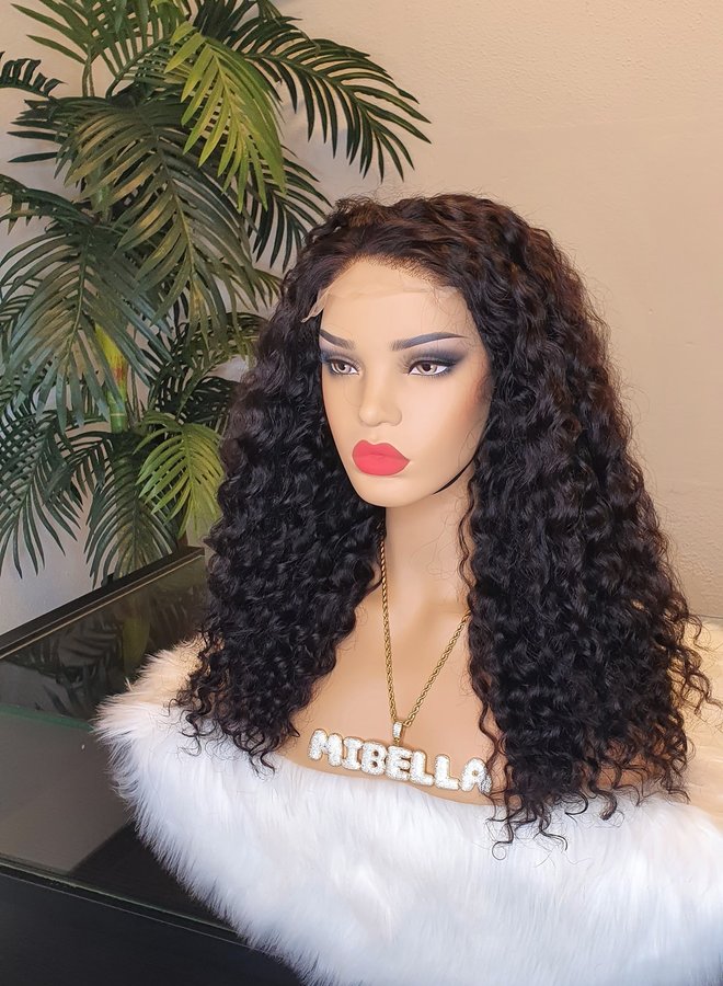 Nuit Brune - HD Closure Wig Curly Remy Hair 18" - 350 gram