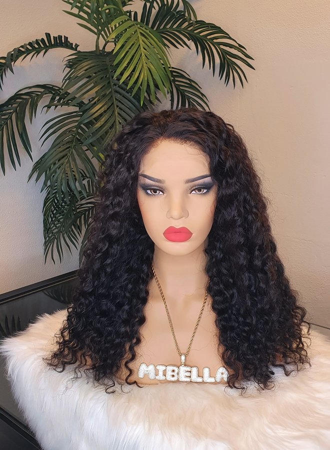 Nuit Brune - HD Closure Wig Curly Remy Hair 18" - 350 gram