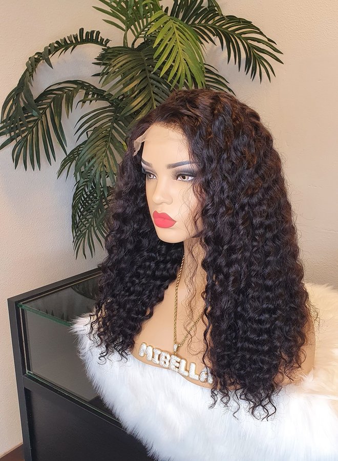 Nuit Brune - HD Closure Wig Curly Remy Hair 18" - 350 gram