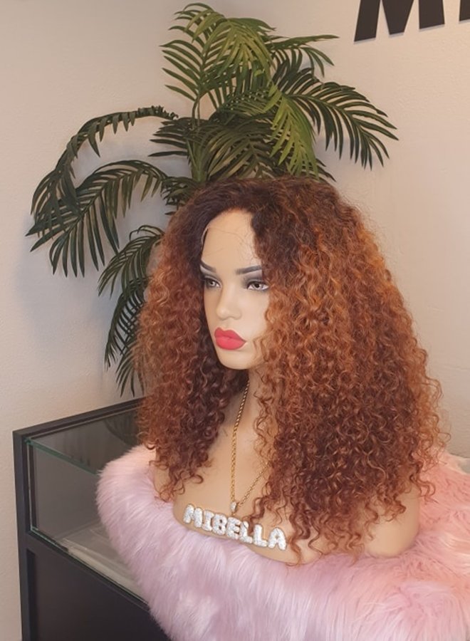 Tangerine Dream - Closure Wig Caribbean Curly 18" - Steamed Raw Indian Hair - Ombe 1b/27