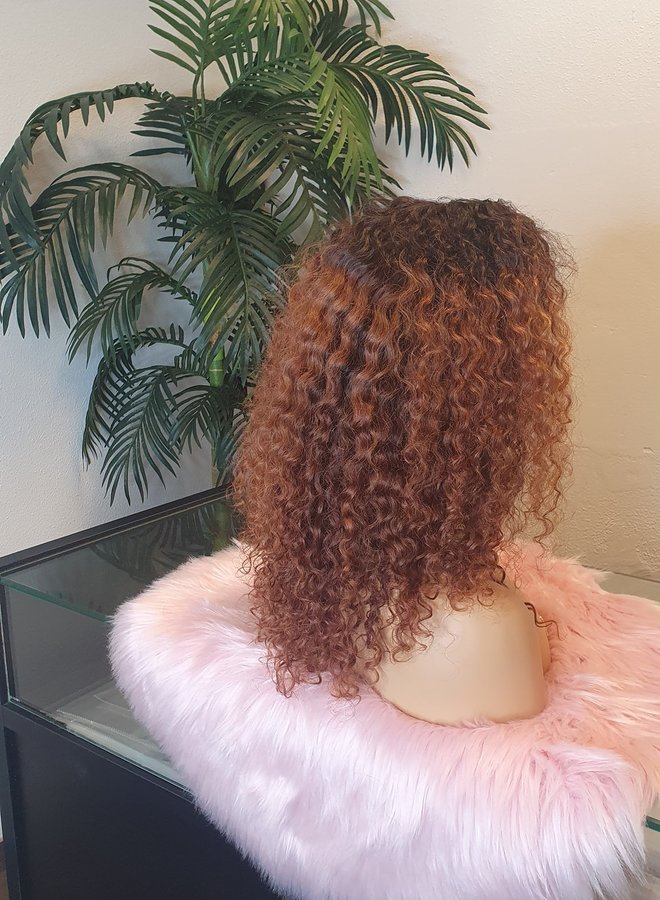 Tangerine Dream - Closure Wig Caribbean Curly 18" - Steamed Raw Indian Hair - Ombe 1b/27