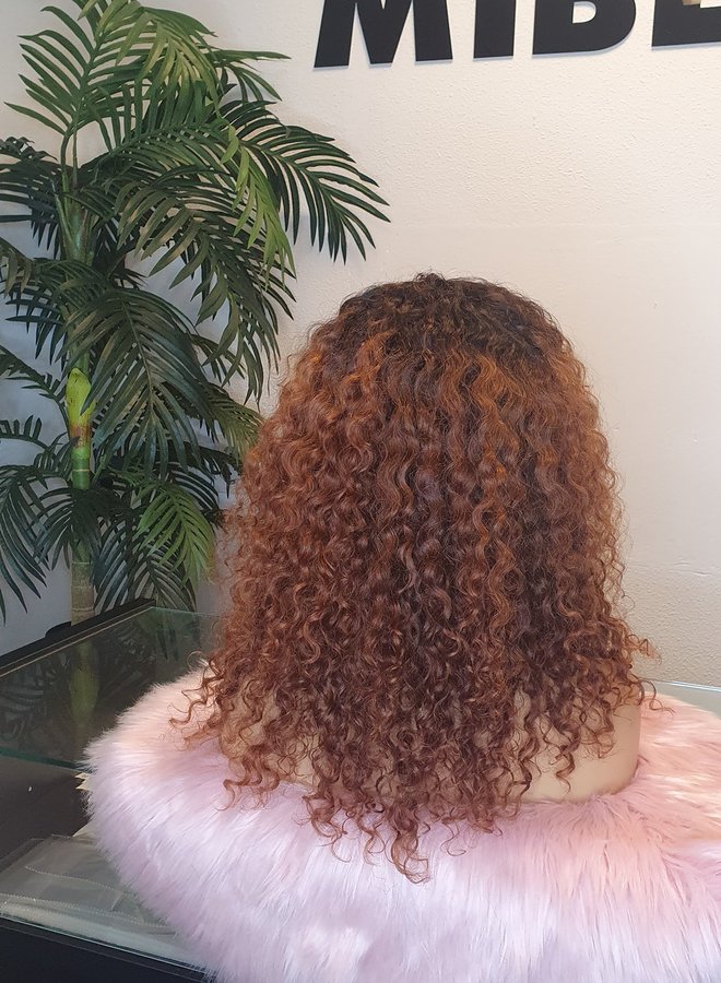 Tangerine Dream - Closure Wig Caribbean Curly 18" - Steamed Raw Indian Hair - Ombe 1b/27