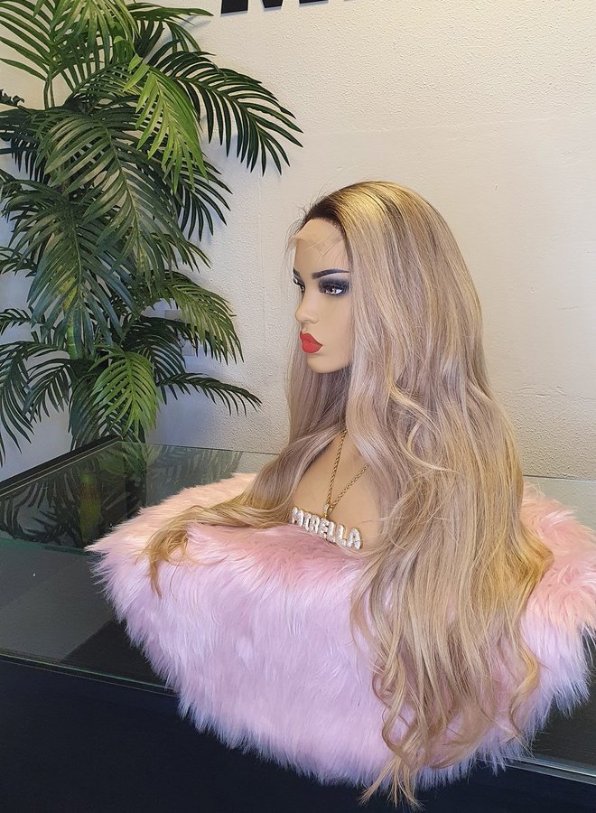 Silver Haze Blossom - Medium Highlighted Blonde Closure Wig 24" Raw Indian Hair