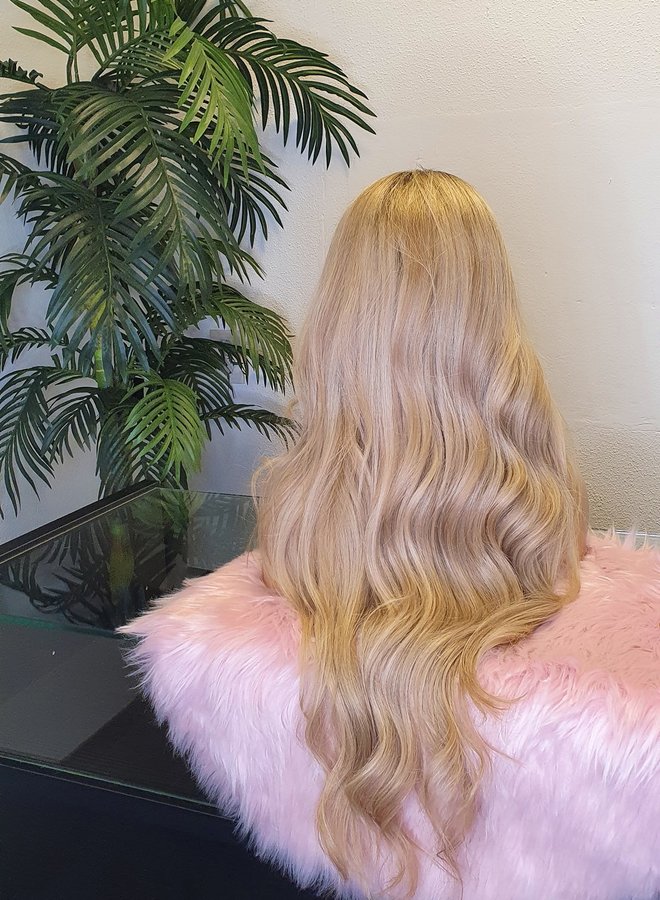 Silver Haze Blossom - Medium Highlighted Blonde Closure Wig 24" Raw Indian Hair