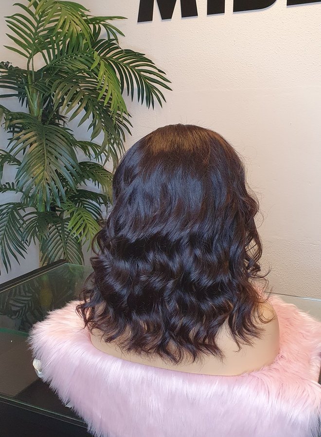 Frontal Wig 12" Raw* Indian Hair  Body Wave| Medium Brown Korean Lace