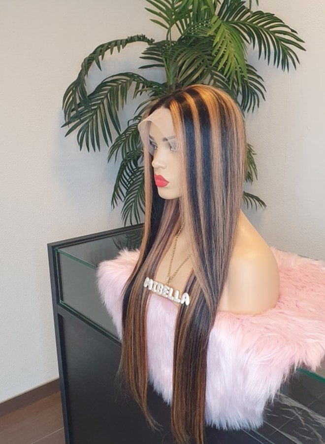 Black and Gold Elegance	- Transparent Frontal Wig Remy Hair Highlighted 26"