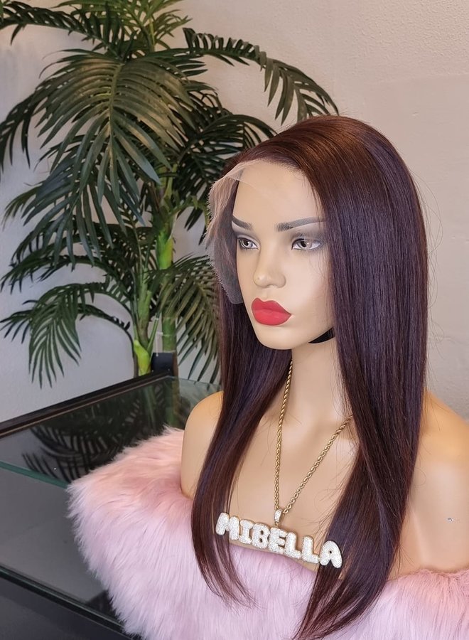 Chocolate Brown Raw Indian Straight Frontal Wig 16"|  HD lace
